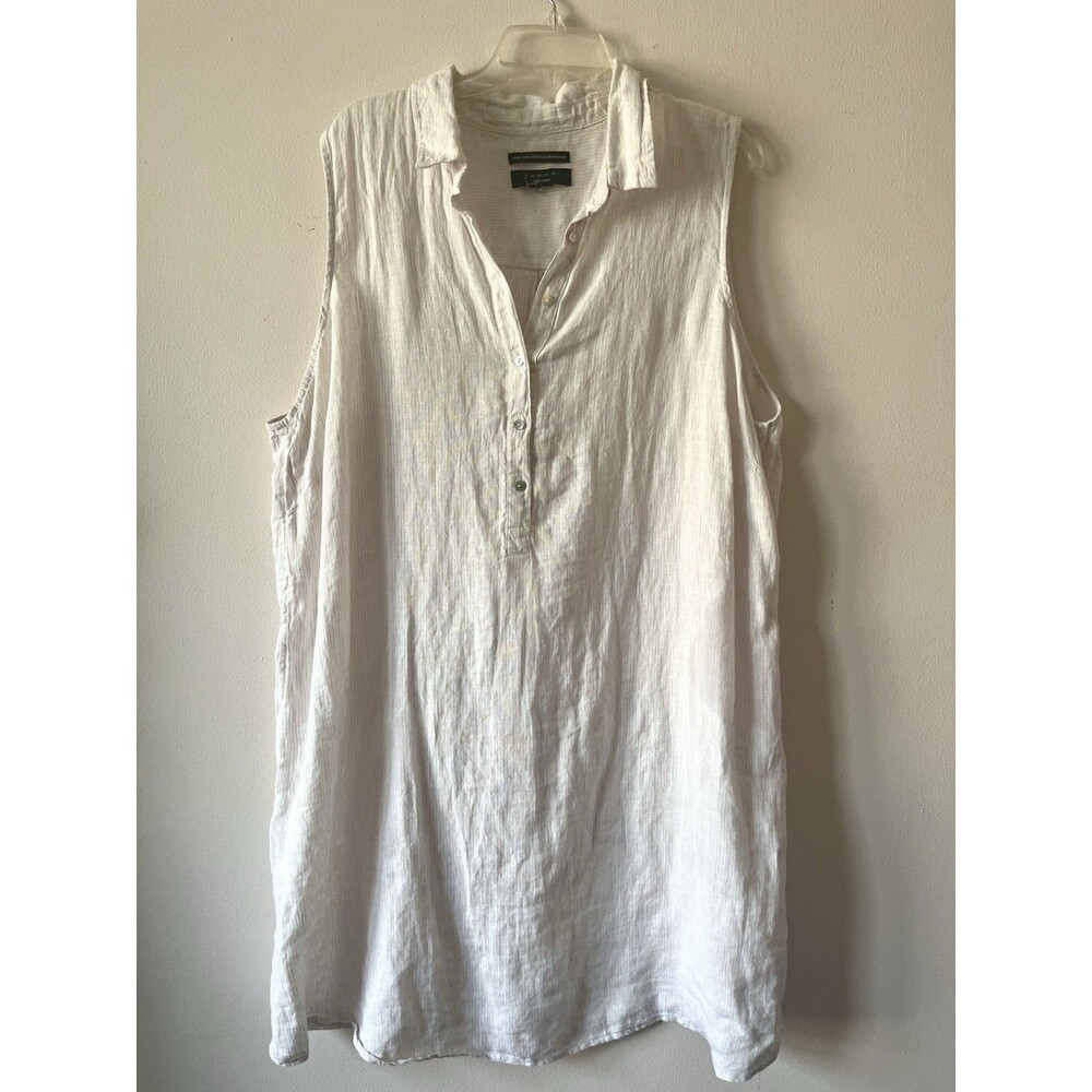 Tahari 100% Linen Dress Oversized Sleeveless Natural Stripe Coastal Lagenlook - Picture 2 of 7